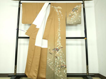 平和屋着物●訪問着　枝垂れ桜　扇面花文　暈し染め　金彩　正絹　逸品　DABE5887ps