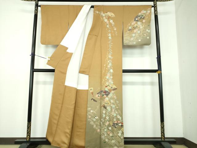 平和屋着物●訪問着　枝垂れ桜　扇面花文　暈し染め　金彩　正絹　逸品　DABE5887ps