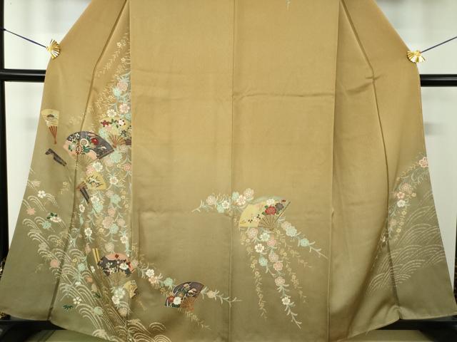 平和屋着物●訪問着　枝垂れ桜　扇面花文　暈し染め　金彩　正絹　逸品　DABE5887ps
