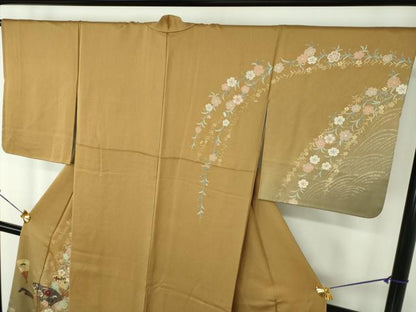 平和屋着物●訪問着　枝垂れ桜　扇面花文　暈し染め　金彩　正絹　逸品　DABE5887ps