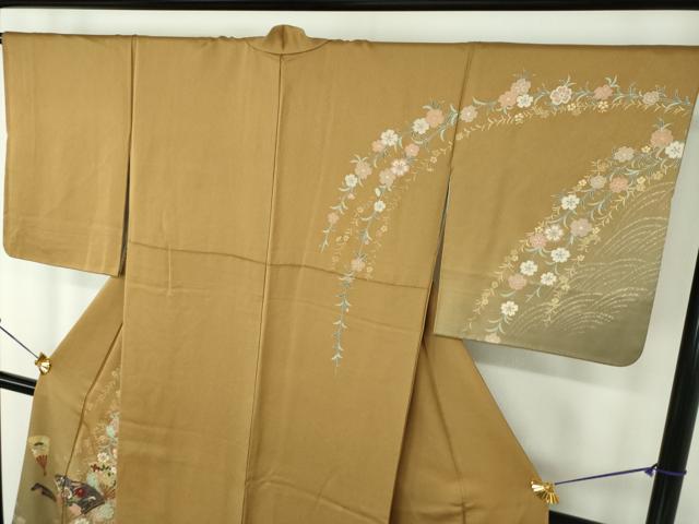 平和屋着物●訪問着　枝垂れ桜　扇面花文　暈し染め　金彩　正絹　逸品　DABE5887ps