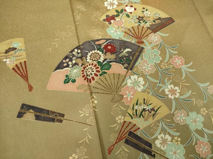 平和屋着物●訪問着　枝垂れ桜　扇面花文　暈し染め　金彩　正絹　逸品　DABE5887ps