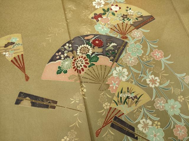 平和屋着物●訪問着　枝垂れ桜　扇面花文　暈し染め　金彩　正絹　逸品　DABE5887ps