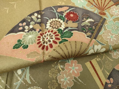 平和屋着物●訪問着　枝垂れ桜　扇面花文　暈し染め　金彩　正絹　逸品　DABE5887ps