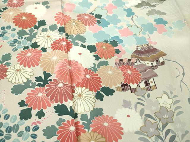 平和屋着物●訪問着　刺繍　風景花文　金彩　正絹　逸品　DABE5888ps