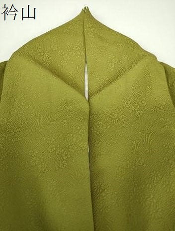 平和屋着物●上質な色無地　草花地紋　草色　正絹　逸品　DABE5891ps