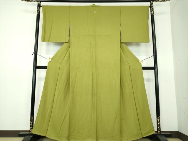 平和屋着物●上質な色無地　草花地紋　草色　正絹　逸品　DABE5891ps