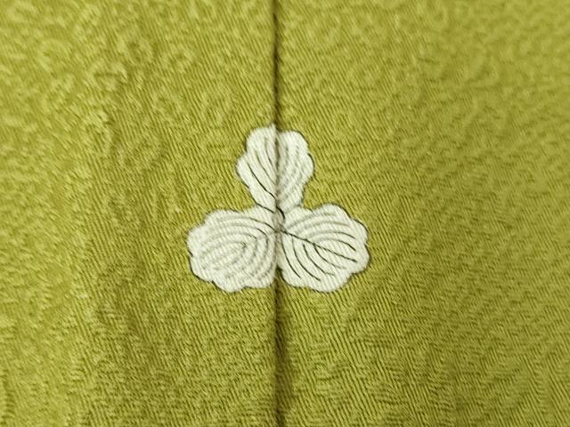 平和屋着物●上質な色無地　草花地紋　草色　正絹　逸品　DABE5891ps