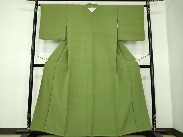 平和屋着物●上質な色無地　草色　正絹　逸品　DABE5897ps