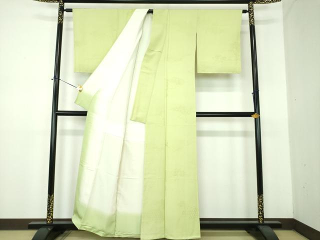 平和屋着物●上質な色無地　雲取り吉祥地紋　若菜色　正絹　逸品　未使用　DABE5901ps