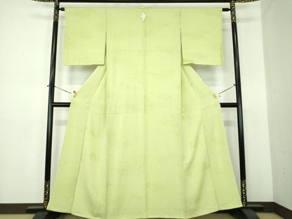 平和屋着物●上質な色無地　雲取り吉祥地紋　若菜色　正絹　逸品　未使用　DABE5901ps