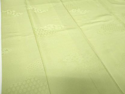 平和屋着物●上質な色無地　雲取り吉祥地紋　若菜色　正絹　逸品　未使用　DABE5901ps