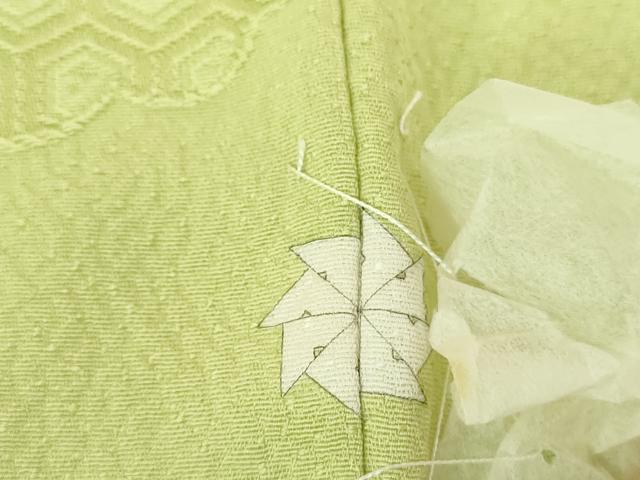 平和屋着物●上質な色無地　雲取り吉祥地紋　若菜色　正絹　逸品　未使用　DABE5901ps