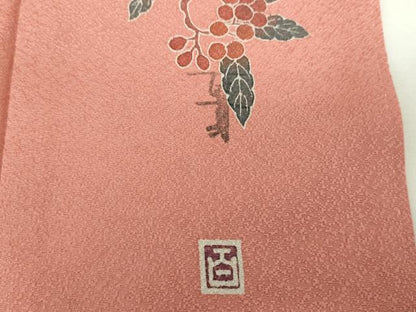 平和屋着物●京加賀友禅　百貫石峰監修　色無地　紋意匠　甚三紅色　正絹　逸品　未使用　DABE5902ps