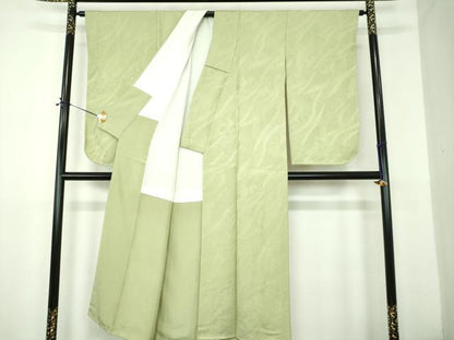 平和屋着物●上質な色無地　立波鏡裏地紋　若菜色　正絹　逸品　DABE5903ps