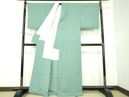 平和屋着物●上質な色無地　青竹色　鬼しぼ縮緬　正絹　逸品　DABE5905ps