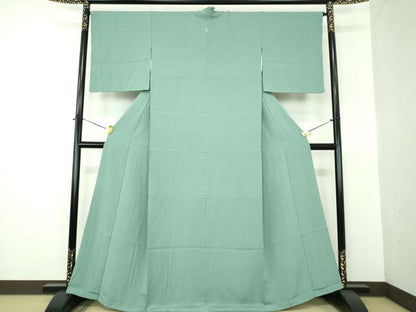 平和屋着物●上質な色無地　青竹色　鬼しぼ縮緬　正絹　逸品　DABE5905ps