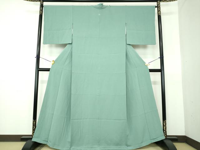 平和屋着物●上質な色無地　青竹色　鬼しぼ縮緬　正絹　逸品　DABE5905ps