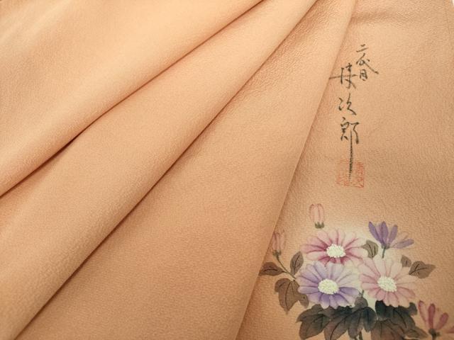 平和屋着物●二代目清次郎監修　手描き　色無地　ときがら茶色　正絹　逸品　未使用　DABE5907ps