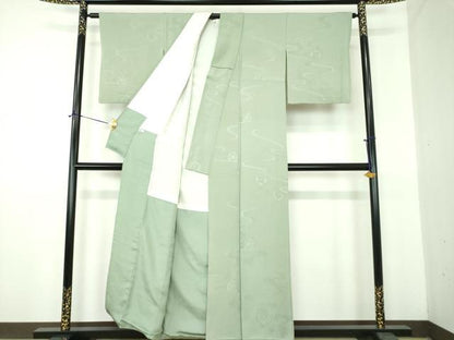 平和屋着物●上質な色無地　流水花地紋　柳鼠色　正絹　逸品　DABE5908ps