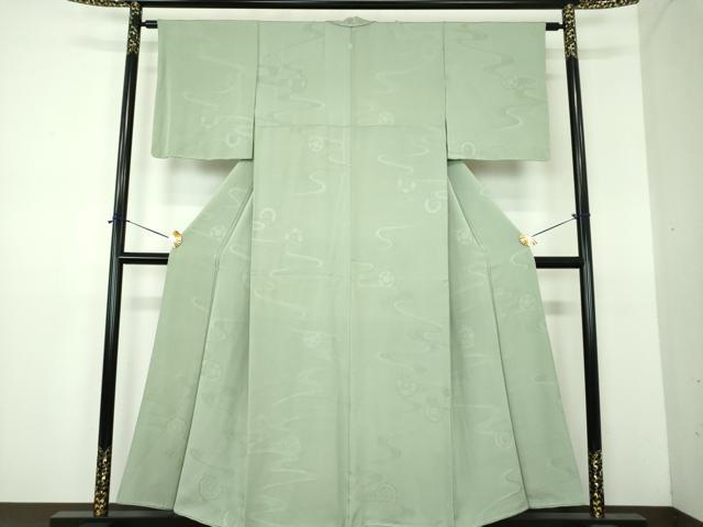 平和屋着物●上質な色無地　流水花地紋　柳鼠色　正絹　逸品　DABE5908ps