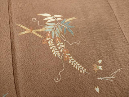 平和屋着物●訪問着　駒刺繍　総刺繍　吹き寄せ花文　藤花房　鬼しぼ縮緬　金糸　正絹　逸品　DABE5915ps