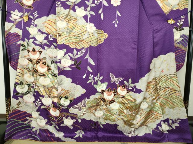 平和屋着物●女優・後藤久美子ブランド　振袖　駒刺繍　枝垂れ桜　雲取り舞蝶橘　金銀彩　ますいわ屋扱い　正絹　逸品　DABE5916ps
