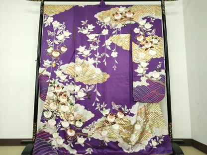 平和屋着物●女優・後藤久美子ブランド　振袖　駒刺繍　枝垂れ桜　雲取り舞蝶橘　金銀彩　ますいわ屋扱い　正絹　逸品　DABE5916ps
