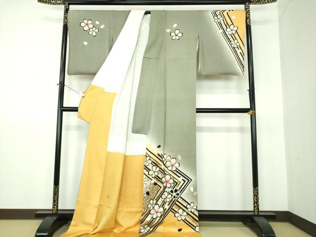 平和屋着物●金彩友禅作家　金彩の魔術師　堀省平　金煌織　訪問着　舞桜　暈し染め　金銀彩　ロング丈　正絹　逸品　DABE5920ps