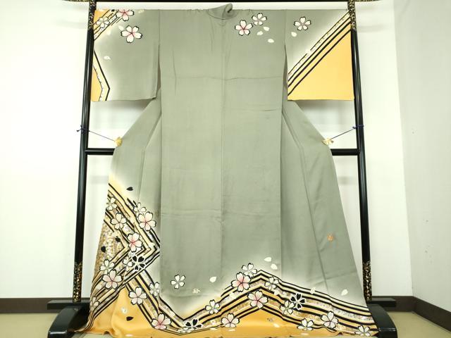 平和屋着物●金彩友禅作家　金彩の魔術師　堀省平　金煌織　訪問着　舞桜　暈し染め　金銀彩　ロング丈　正絹　逸品　DABE5920ps