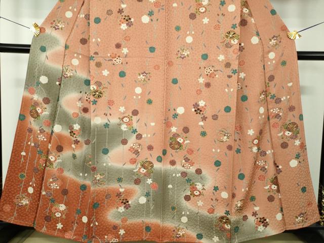 平和屋着物●訪問着　枝垂れ桜　花丸文　暈し染め　金彩　正絹　逸品　未使用　DABE5923ps