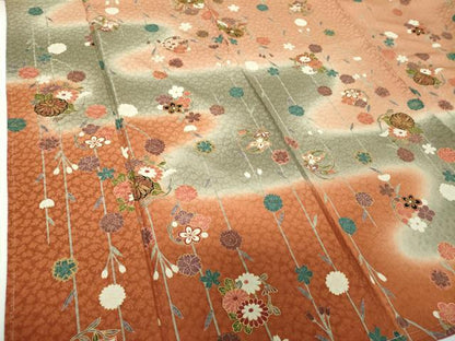 平和屋着物●訪問着　枝垂れ桜　花丸文　暈し染め　金彩　正絹　逸品　未使用　DABE5923ps