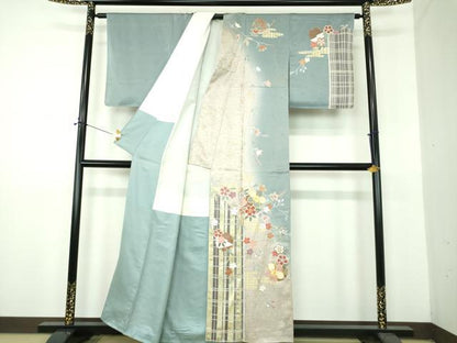 平和屋着物●訪問着　駒刺繍　枝垂れ桜　雪輪舞桜　暈し染め　金銀彩　正絹　逸品　DABE5925ps
