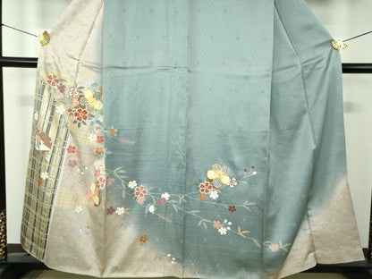 平和屋着物●訪問着　駒刺繍　枝垂れ桜　雪輪舞桜　暈し染め　金銀彩　正絹　逸品　DABE5925ps