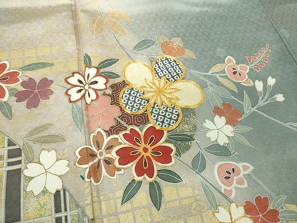 平和屋着物●訪問着　駒刺繍　枝垂れ桜　雪輪舞桜　暈し染め　金銀彩　正絹　逸品　DABE5925ps