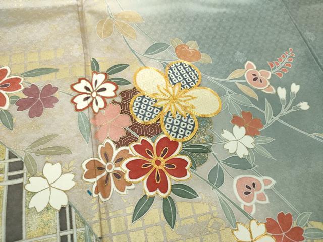 平和屋着物●訪問着　駒刺繍　枝垂れ桜　雪輪舞桜　暈し染め　金銀彩　正絹　逸品　DABE5925ps
