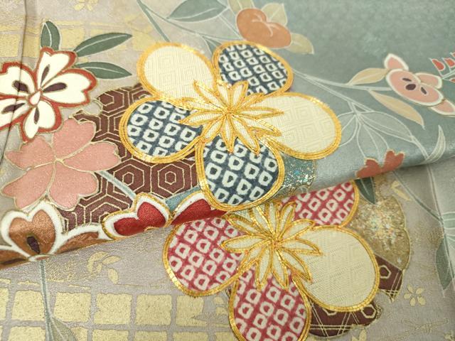 平和屋着物●訪問着　駒刺繍　枝垂れ桜　雪輪舞桜　暈し染め　金銀彩　正絹　逸品　DABE5925ps