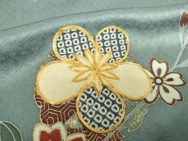 平和屋着物●訪問着　駒刺繍　枝垂れ桜　雪輪舞桜　暈し染め　金銀彩　正絹　逸品　DABE5925ps