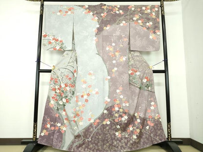 平和屋着物●英王室献上友禅作家　木下勝功　訪問着　駒刺繍　枝梅　菊文　金彩　正絹　逸品　未使用　DABE5927ps