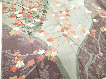 平和屋着物●英王室献上友禅作家　木下勝功　訪問着　駒刺繍　枝梅　菊文　金彩　正絹　逸品　未使用　DABE5927ps