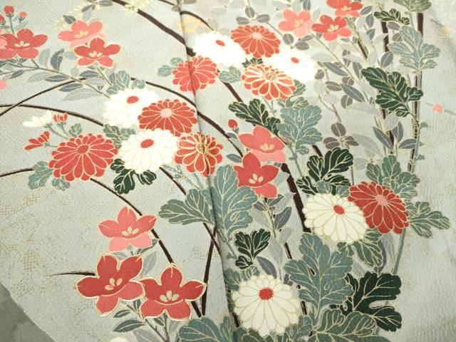 平和屋着物●英王室献上友禅作家　木下勝功　訪問着　駒刺繍　枝梅　菊文　金彩　正絹　逸品　未使用　DABE5927ps