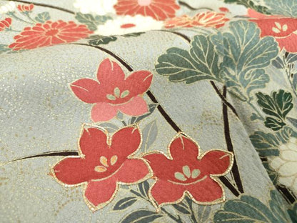 平和屋着物●英王室献上友禅作家　木下勝功　訪問着　駒刺繍　枝梅　菊文　金彩　正絹　逸品　未使用　DABE5927ps