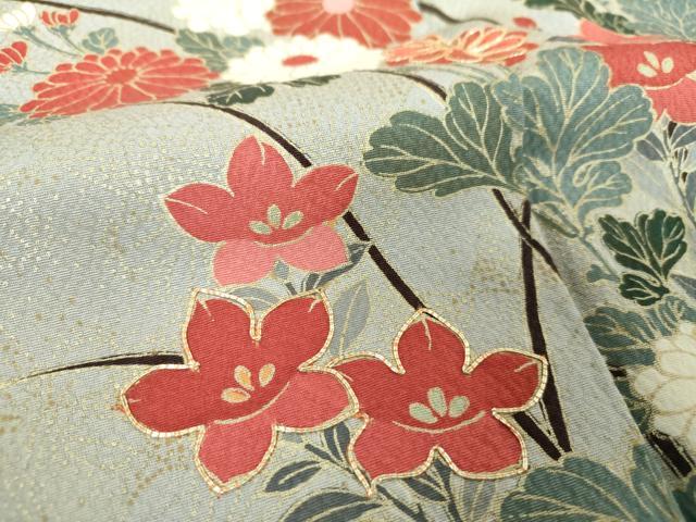 平和屋着物●英王室献上友禅作家　木下勝功　訪問着　駒刺繍　枝梅　菊文　金彩　正絹　逸品　未使用　DABE5927ps