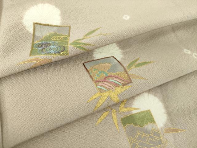 平和屋着物●訪問着　刺繍　絞り　色紙立波笹文　金彩　正絹　逸品　DABE5930ps