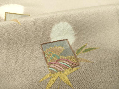 平和屋着物●訪問着　刺繍　絞り　色紙立波笹文　金彩　正絹　逸品　DABE5930ps