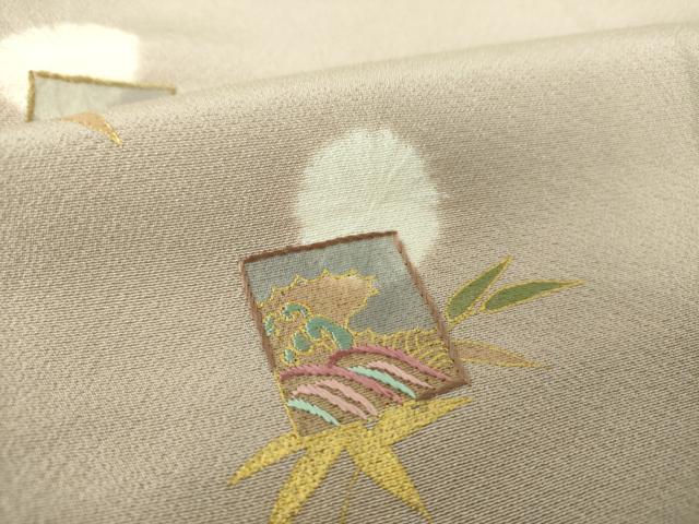 平和屋着物●訪問着　刺繍　絞り　色紙立波笹文　金彩　正絹　逸品　DABE5930ps