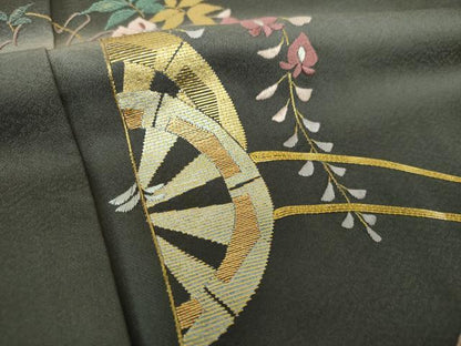 平和屋着物●訪問着　竹屋町刺繍　総刺繍　花車文　暈し染め　金糸　正絹　逸品　DABE5934ps