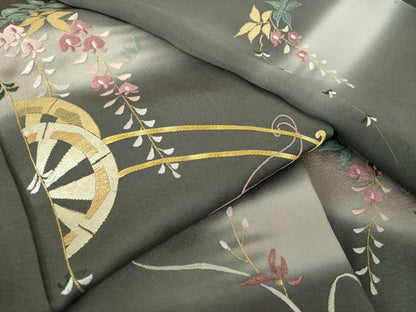 平和屋着物●訪問着　竹屋町刺繍　総刺繍　花車文　暈し染め　金糸　正絹　逸品　DABE5934ps