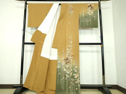 平和屋着物●訪問着　舞桜蝶文　暈し染め　金銀彩　正絹　逸品　DABE5936ps