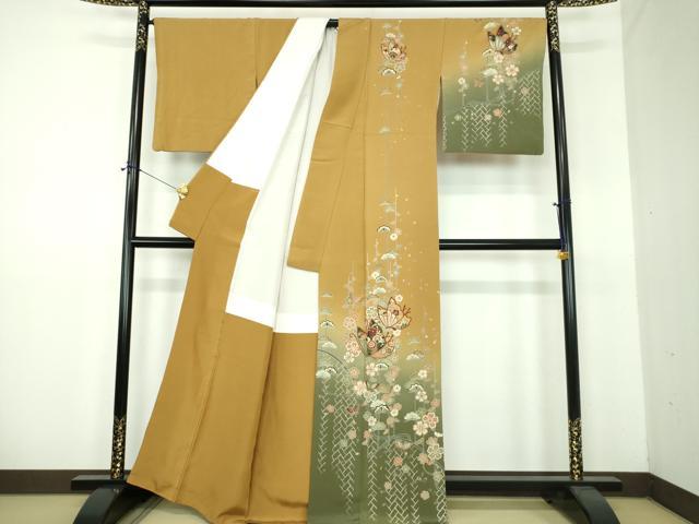 平和屋着物●訪問着　舞桜蝶文　暈し染め　金銀彩　正絹　逸品　DABE5936ps